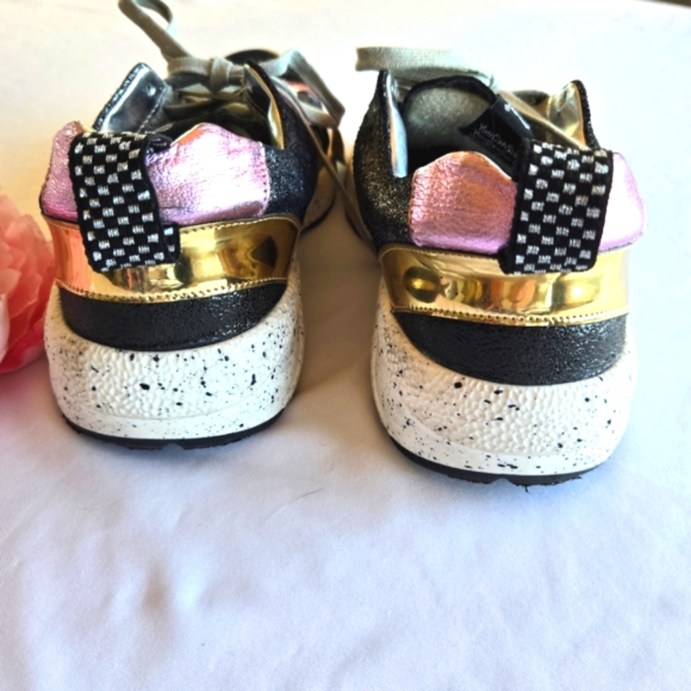 💜P448 Womens Mixed Media Alex Metallic Leather Lace-Up  Sneakers Size 40 - Picture 6 of 10